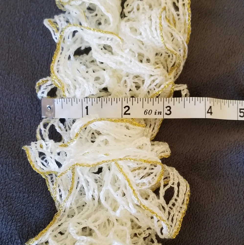 Handmade White and Gold Ruffle Scarf